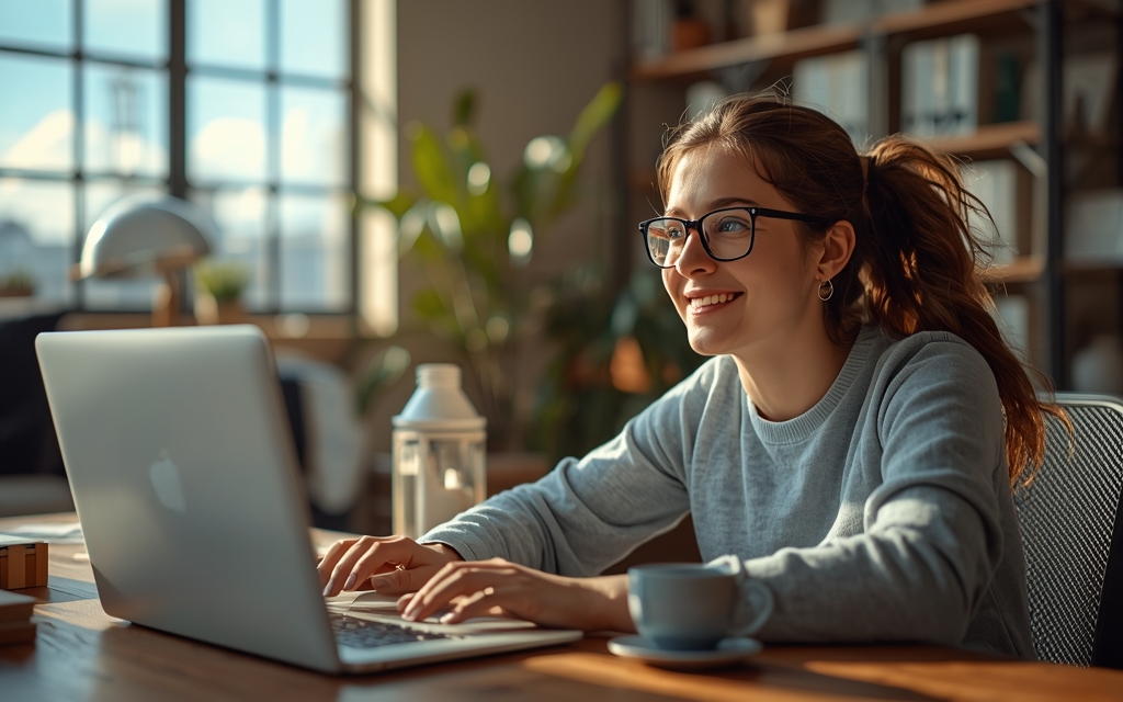 Digital entrepreneur workspace, laptop, and PLR products